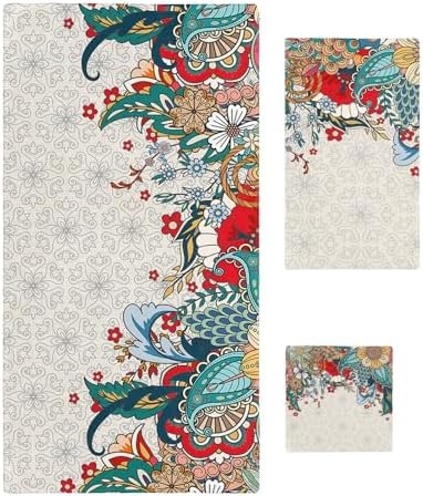 Smile Sunflower 3 Pcs Bath Towel Set - Boho Floral Linen Towels
