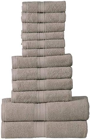 HILLFAIR 12 Piece Cotton Towel Set - 600 GSM Khaki Stone