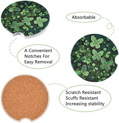 Takiito St Patrick Clover Car Coasters 2 Pack