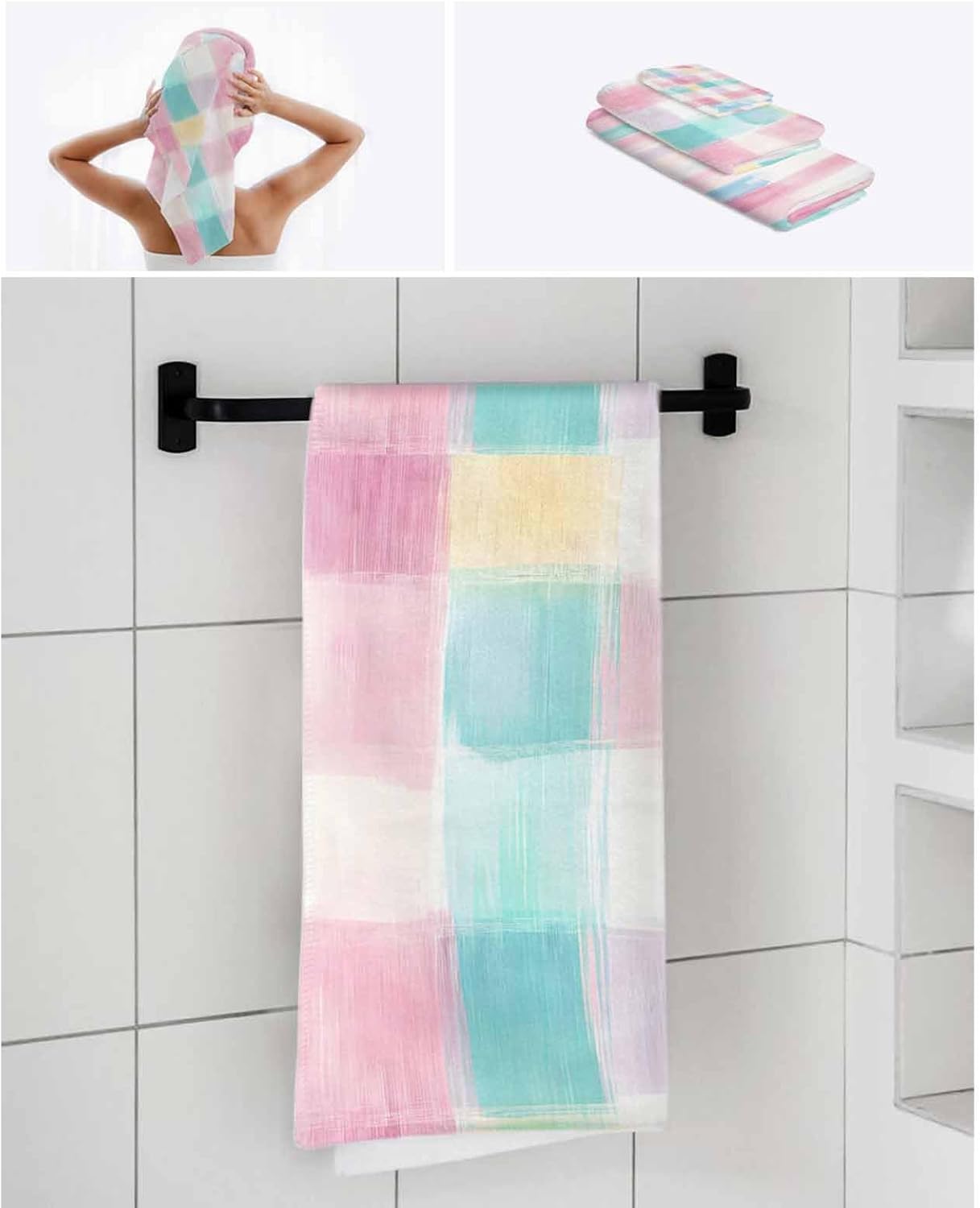 Shine-Home Punk Blue Check Towel Set for Bathroom 1