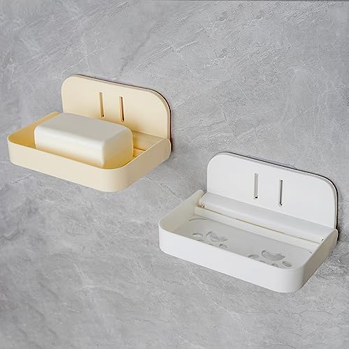 2 Pack Wall Mount Soap Holder with Drain and Foldable Tray