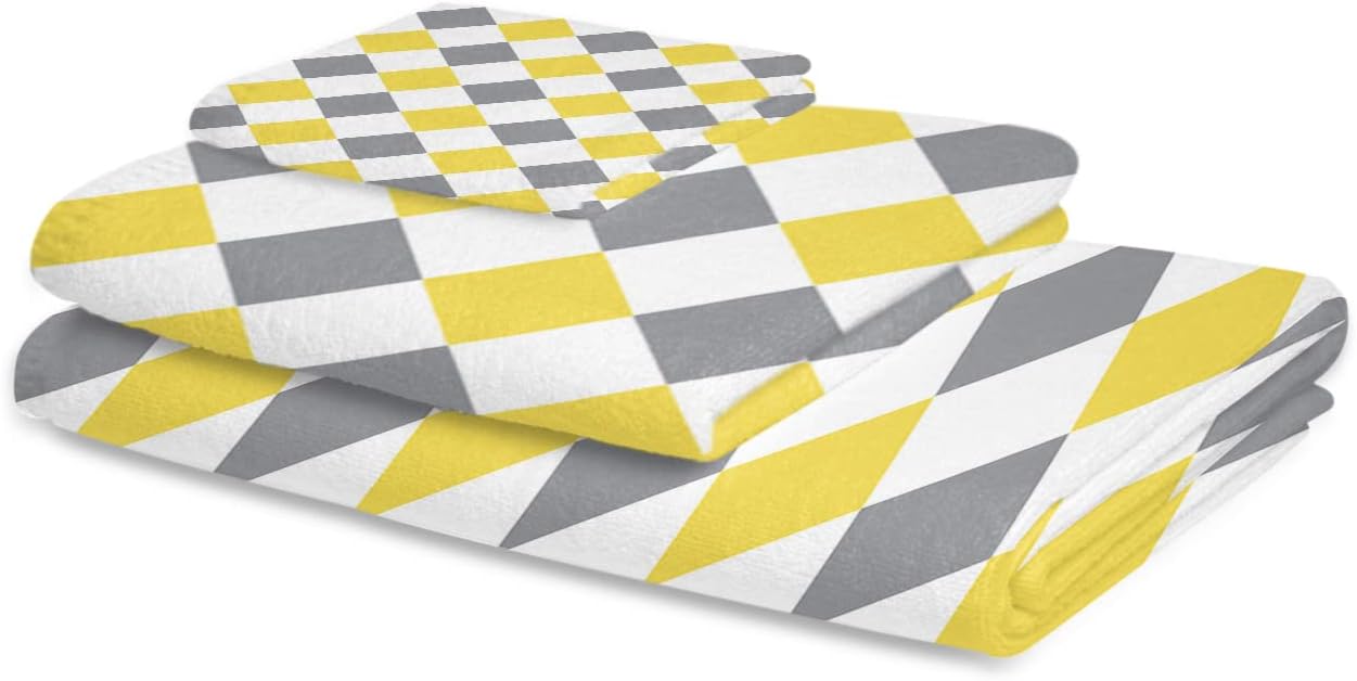 Shine-Home Abstract Diamond Lattice Towel Set for Bathroom