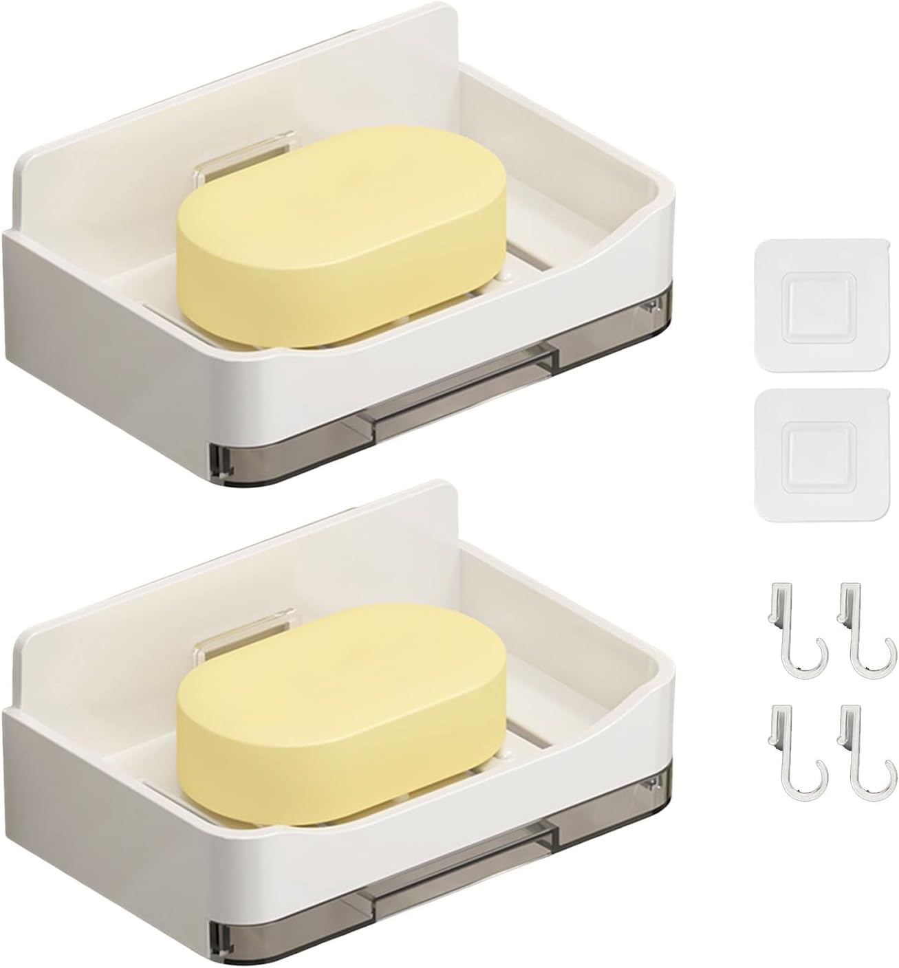 2Pcs Wall Mounted Soap Holder with Drip Tray and Hook