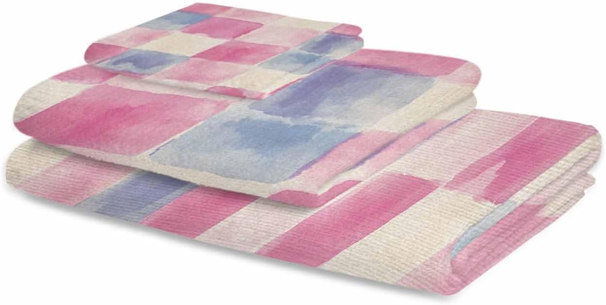 Shine-Home Pink Blue Plaid Towel Set 3pcs