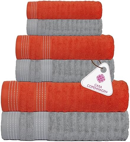 CASA COPENHAGEN 6-Piece Ribbed Towel Set - Orange Grey Violet