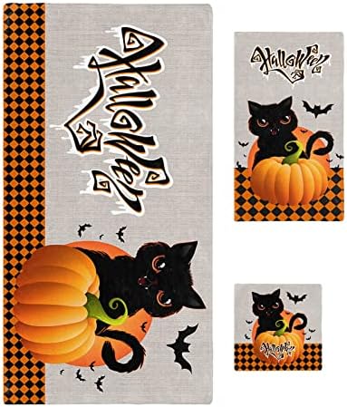 Chees D Zone Fall Pumpkin Halloween Orange Plaid Bath Towel Set