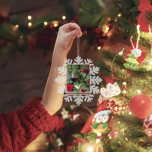 Snowflake Christmas Tree Pendants with Red Rose Wine Print