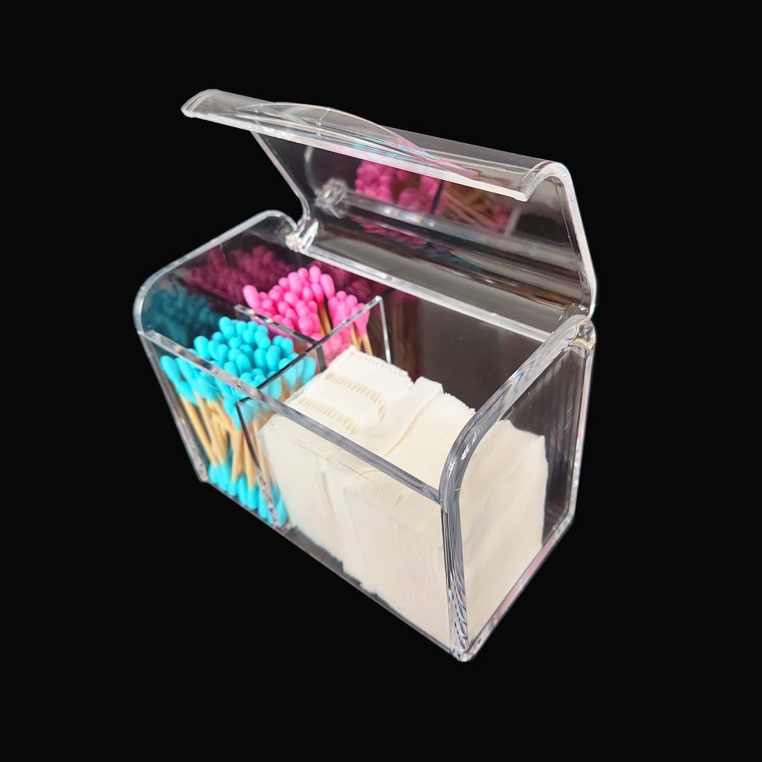 UQUABESO 3 Section Cotton Ball Holder Dispenser with Lid