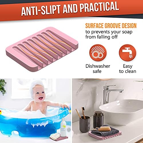 Z ZAPPOWARE 2-Pack Silicone Soap Dish with Drain - Pink 1