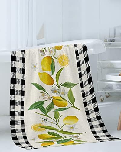 Smile Sunflower 3 Pcs Bath Towel Set - Soft Black Plaid Lemon Linen
