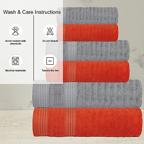 CASA COPENHAGEN 6-Piece Ribbed Towel Set - Orange Grey Violet