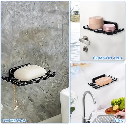 2 Pcs Black Soap Bar Holder with Hooks No Drilling