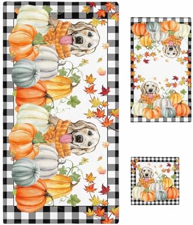 Double Love Thanksgiving Pumpkin Bath Towel Set - 3 Piece Microfiber Towels