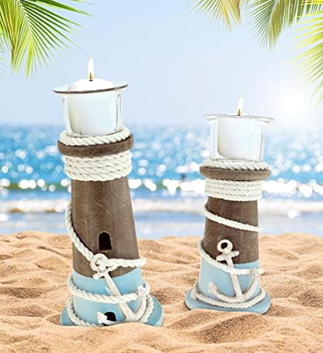 CoTa Global Evian Wooden Candle Holders - 2 Piece Nautical Decor