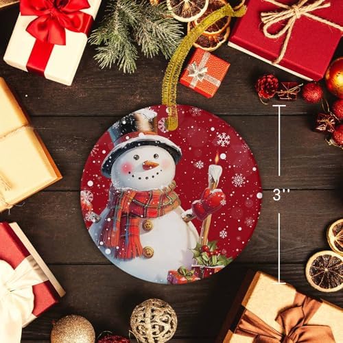 Christmas Snowman Candle Ornament with Gold Ribbon