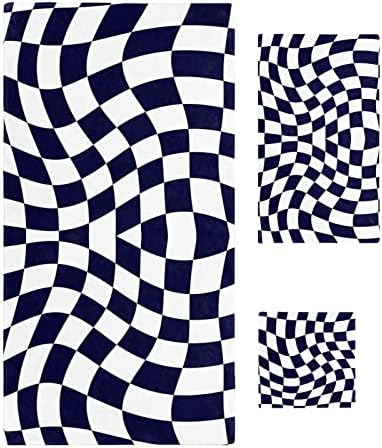 ZOE GARDEN Modern Black Towel Set with Geometric Checkered Design