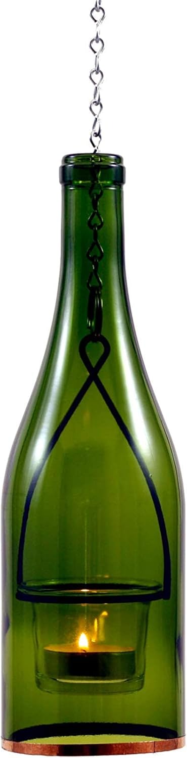 Hanging Wine Bottle Lantern - Green 1pc