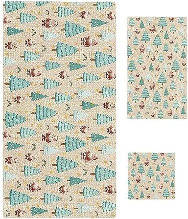 Christmas Bath Towel Set of 3 - Santa Tree Pattern