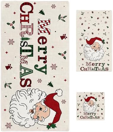 Christmas Bath Towels Set of 3 - Santa Pattern