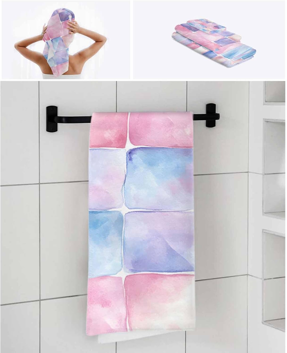 Shine-Home Geometric Plaid Towel Set 3PCS