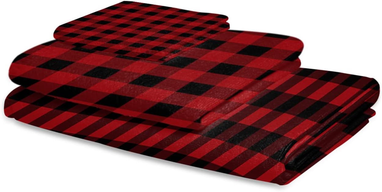 Black and Red Buffalo Check Towel Set 3pcs for Home Bathroom