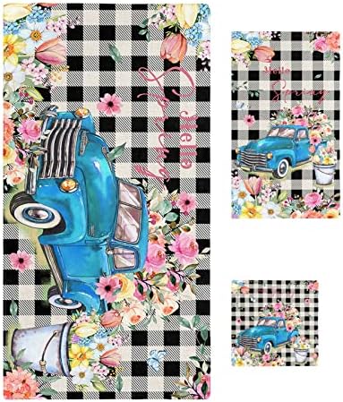 Chees D Zone Summer Tulip Farm Blue Bath Towel Set