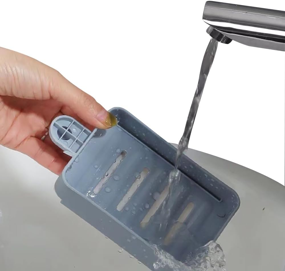 Wall Mount Soap Dish with Drainer Tray Grey