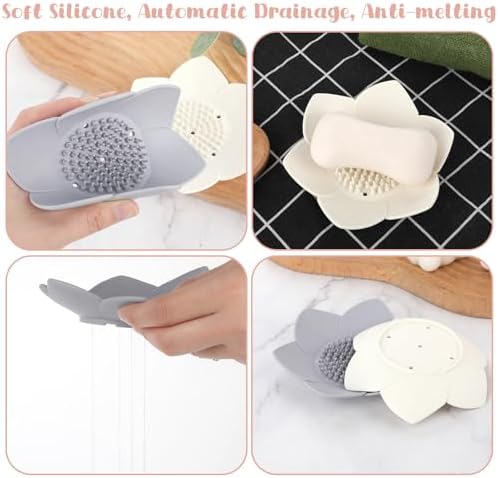COMNICO 2Pc Silicone Lotus Soap Holder with Drain