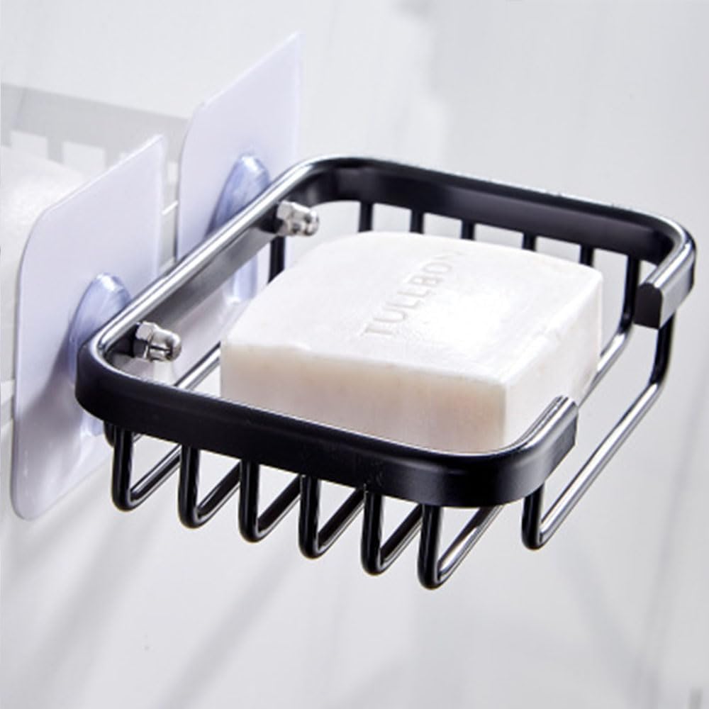 BWESOO Black Adhesive Soap Bar Holder with 2 Hooks