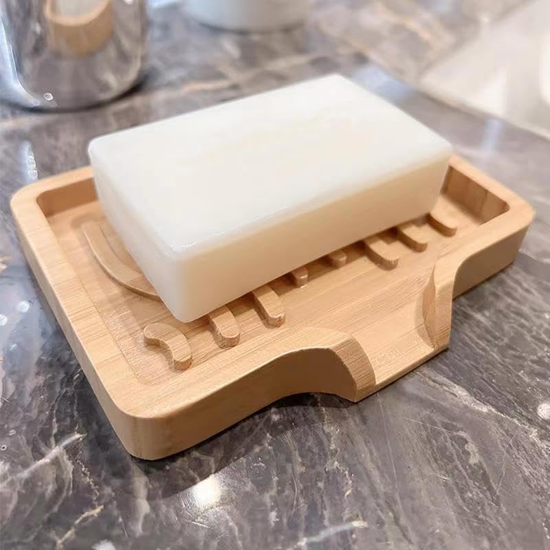 LSCH Bamboo Soap Dish with Drain Spout and Non-Slip Base