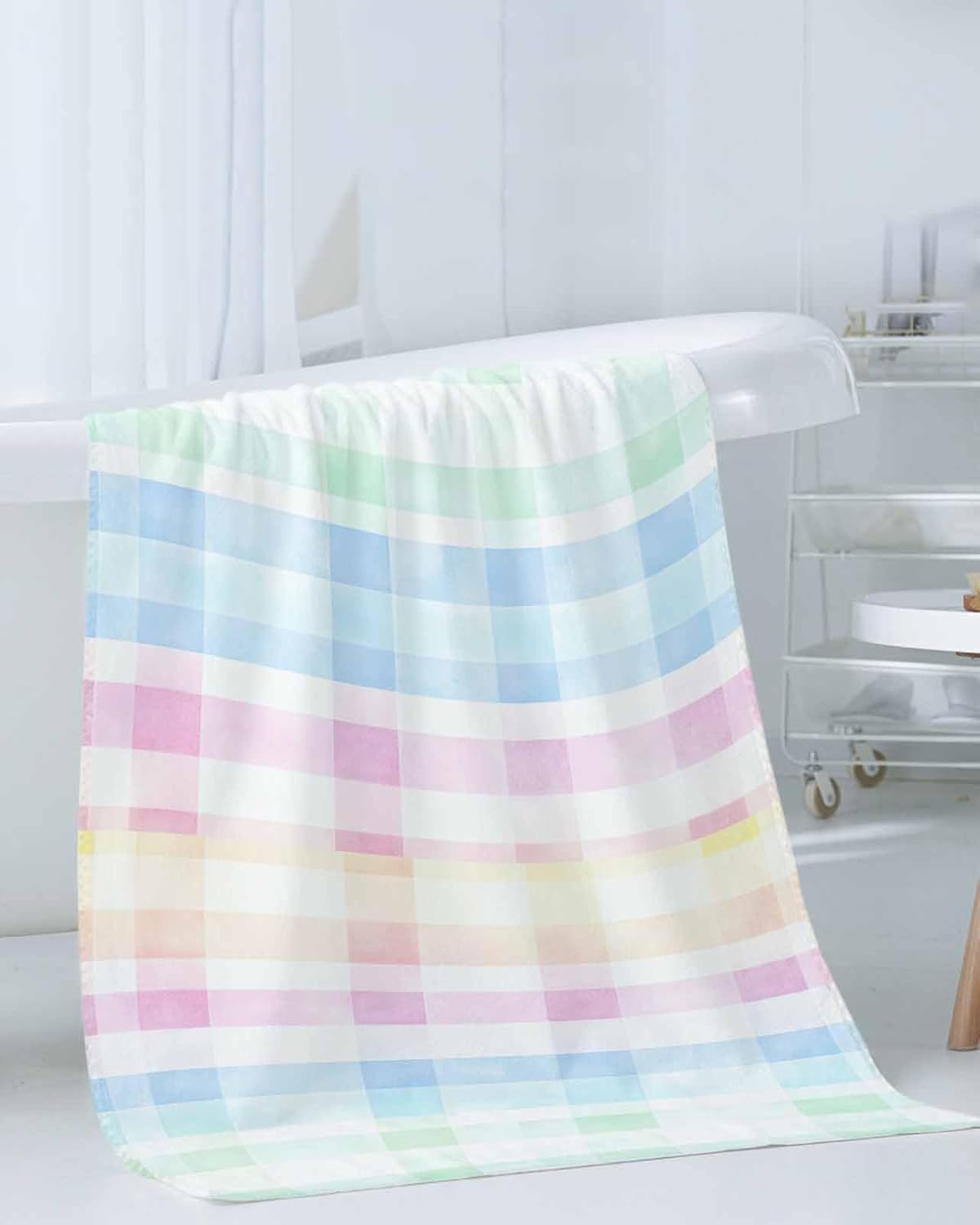 Shine-Home Blue Pink Plaid Towel Set