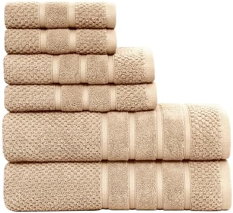 Feather Stitch 6 Piece Cotton Towel Set - Ultra Soft Quick Dry 625 GSM