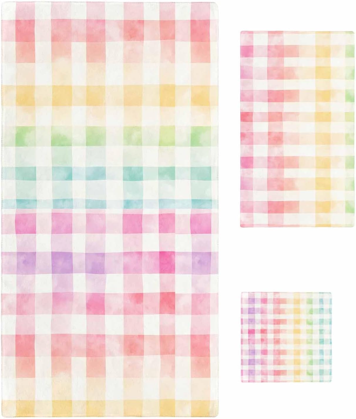 Shine-Home Check Watercolor Towel Set 3pcs Microfiber