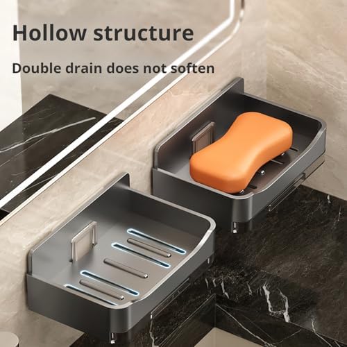 2Pcs Wall Mounted Soap Holder with Drip Tray and Hook