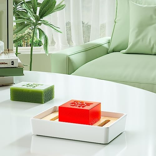 Leadiy Bamboo Soap Dish 2Pcs Set Eco-Friendly and Durable