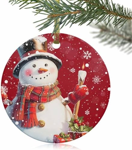 Christmas Snowman Candle Ornament with Gold Ribbon
