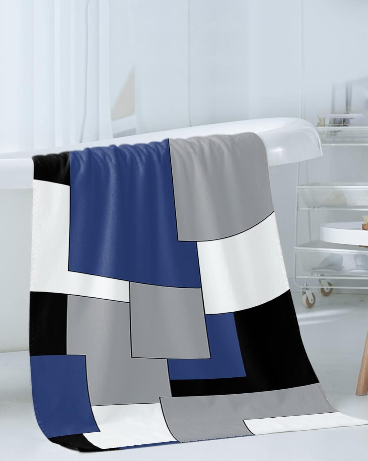 Shine-Home Navy Blue Black Microfiber Towel Set 1
