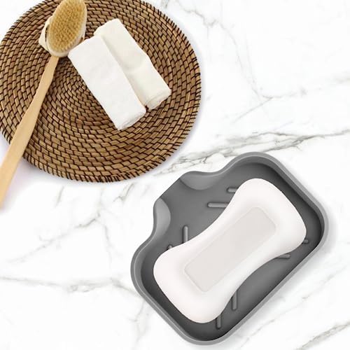 Hordion 1Pcs Grey Silica Gel Self Draining Soap Tray