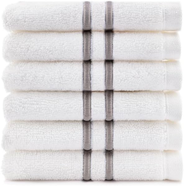 Maisonette Loft Turkish Hand Towels - 13x13 6 Pack White Linen Striped
