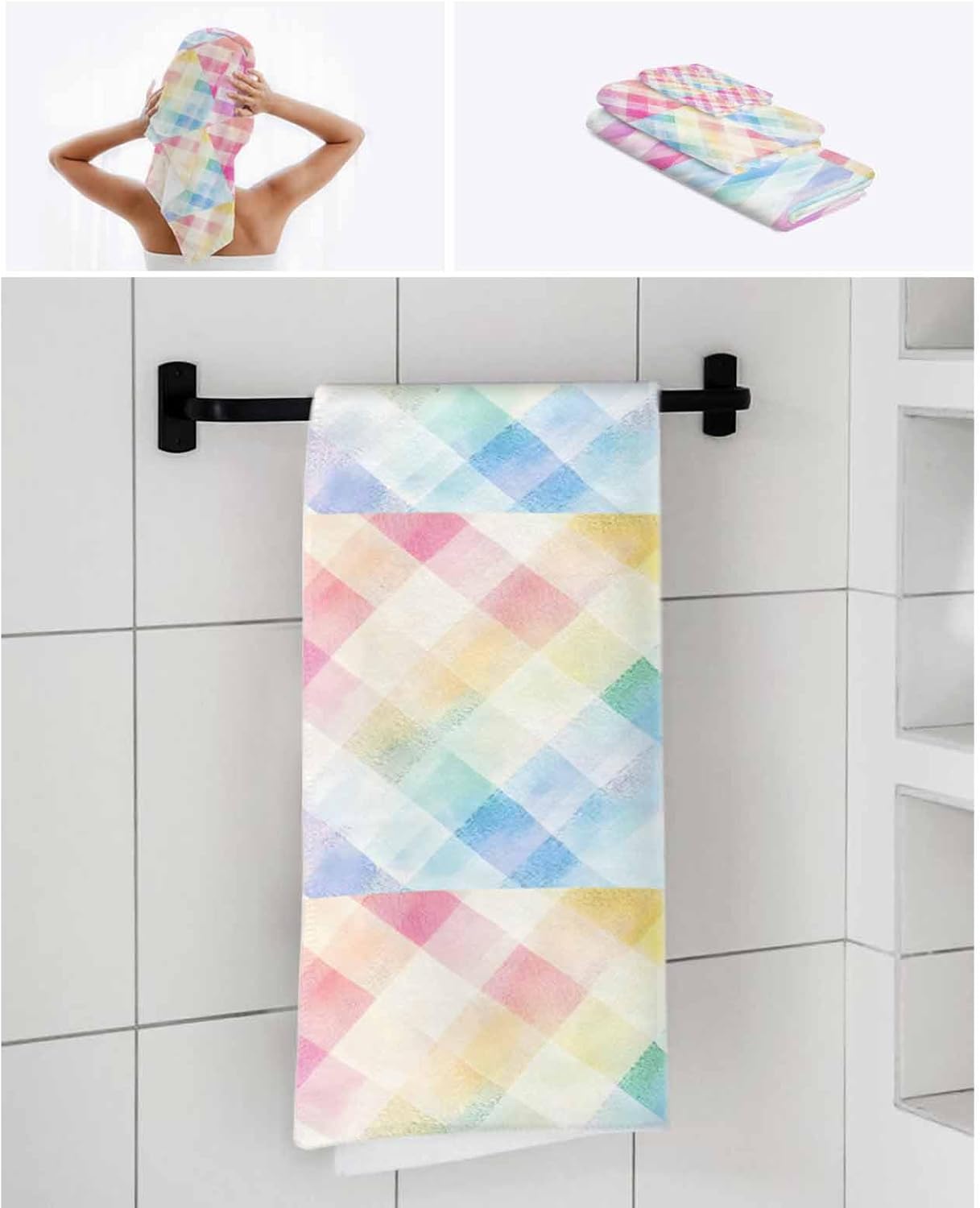 Shine-Home Rainbow Check Towel Set