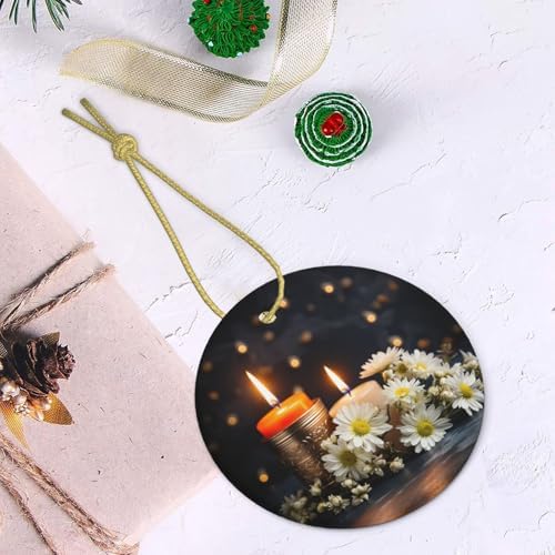 ProxXi Stones with Candles Daisy Print Round Christmas Tree Ceramic Hanging Accessories