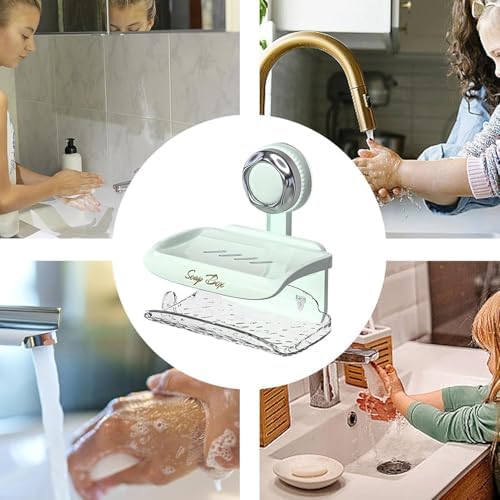 Suction Soap Holder - Double Tray Green Wall Mount