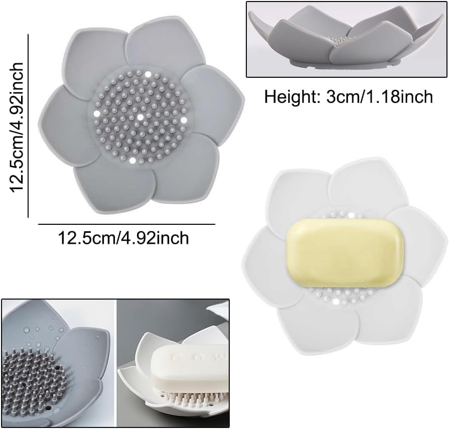AKOAK Non-Slip Silicone Soap Dish with Lotus Design