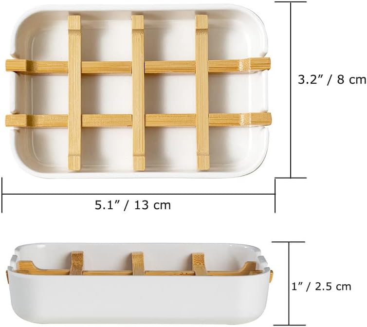 Sansnow Classic Bamboo Soap Dish Eco-Friendly White Sink Holder