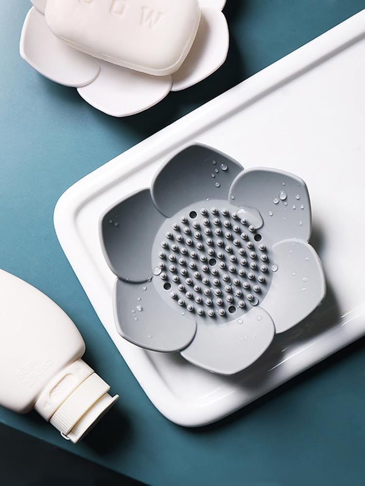 AKOAK Non-Slip Silicone Soap Dish with Lotus Design