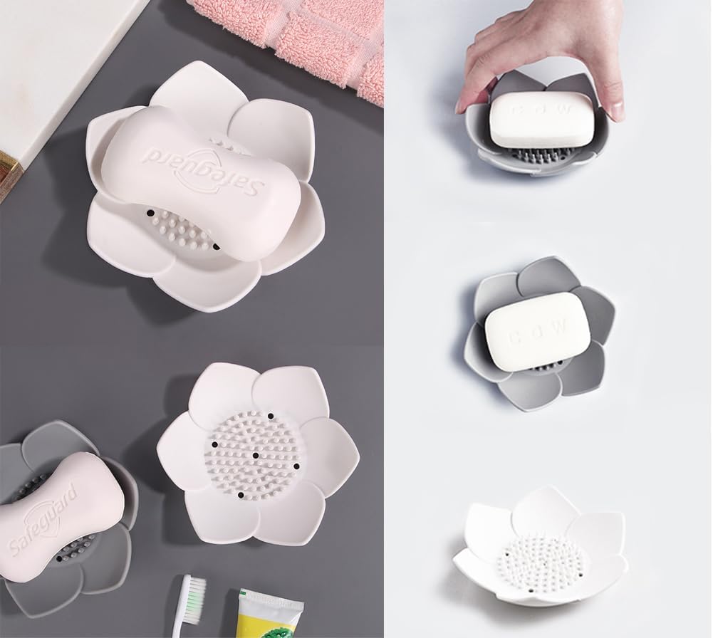 AKOAK Non-Slip Silicone Soap Dish with Lotus Design