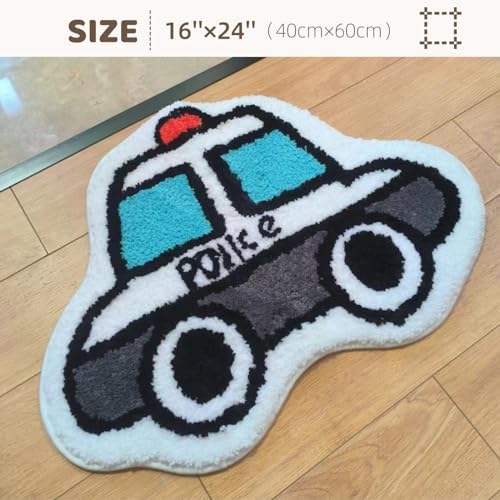 Kids Police Car Rug - 24x16 Inches Non Slip Microfiber