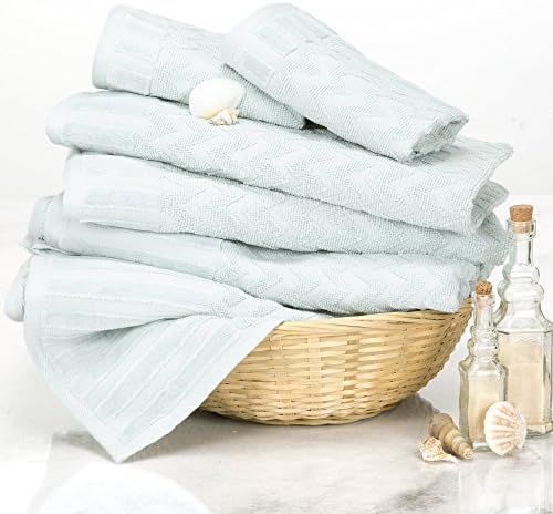 Lavish Home 6-Piece Cotton Bath Towel Set - Seafoam Chevron Pattern