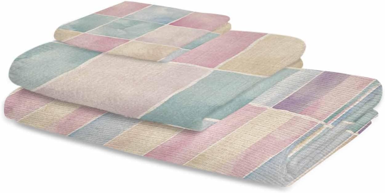 Shine-Home Pink Checkered Towel Set for Bathroom