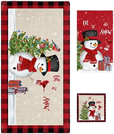 Christmas Towel Set for Bathroom with Snowman Pattern